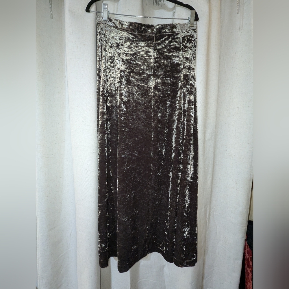 Vintage Green Crushed Look Velvet Maxi Skirt Earthy Fairycore Bohemian - Picture 2 of 3